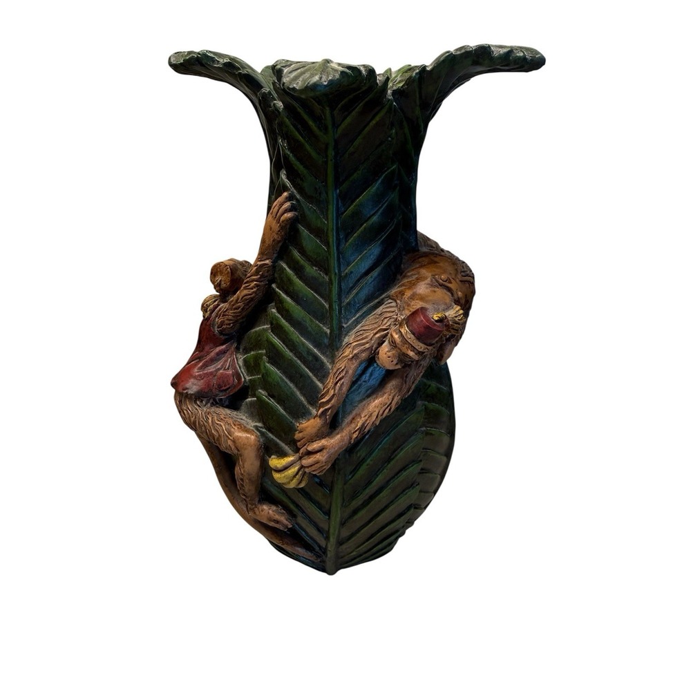 Palm Tree Vase 🐒 Monkeys Chasing Each Other Bananas Cedar Creek Collection - Picture 2 of 3